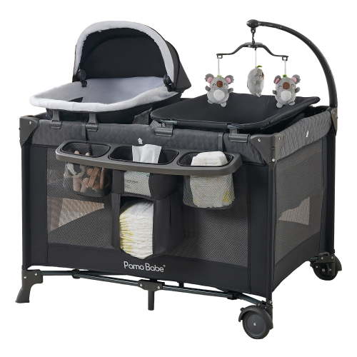 Pamo Babe Unisex Nursery Center Playard with Bassinet & Changing Table for Newborn,Grey