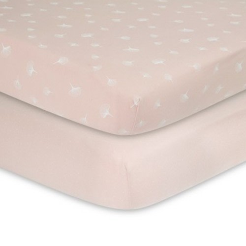 Ely's & Co. Fitted Crib Sheet 100% Combed Jersey Cotton Pink for Baby Girl, Color: Pink ginkgo
