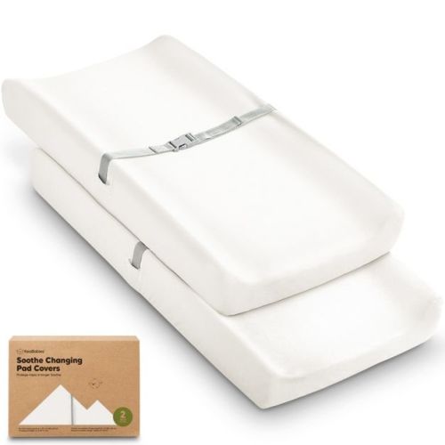 Keababies 2pk Soothe Changing Pad Covers For Girl, Boy, Organic Soft Cotton Contoured Diaper Changing Table Pad Covers (soft White)