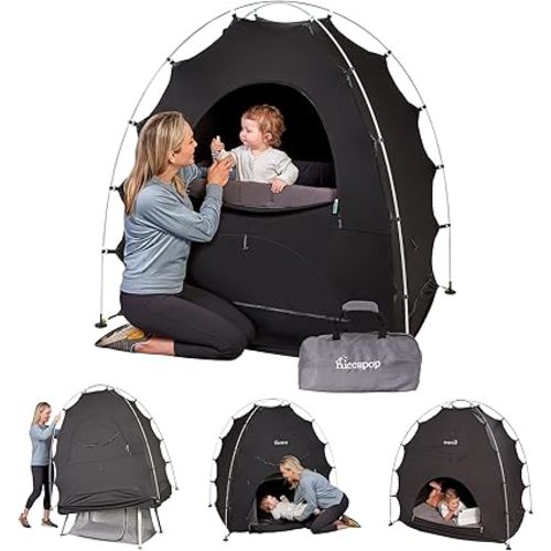 Hiccapop Daydreamer Blackout Tent for Pack and Play, Patented Portable Crib Tent, Blackout Canopy Crib Cover, Sleep Pod for Kids