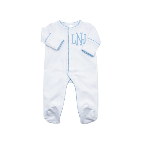 White w/ Blue Picot Trim Footie