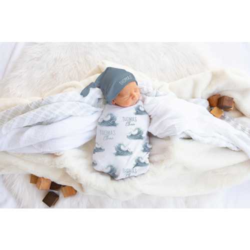 Ocean Swaddle Set - Personalized Baby Boy Ocean Blanket - Seaside Nursery Bedding- Ocean Waves Newborn Blanket - Coming Home Outfit - S376