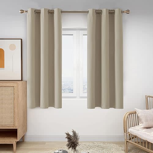 Deconovo Blackout Curtains, Room Darkening Thermal Insulated Window Drapes, Noise Reducing, Grommet Top, 2 Panels 42W x 63L Inch Machine Washable for Bedroom Living Room Nursery Beige