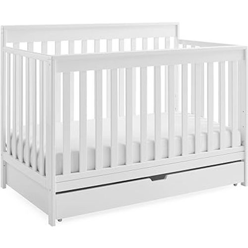 Graco Hadley 5-in-1 Convertible Crib with Drawer (White) – GREENGUARD Gold Certified, Crib with Drawer Combo, Full-Size Nursery Storage Drawer, Converts to Toddler Bed, Daybed