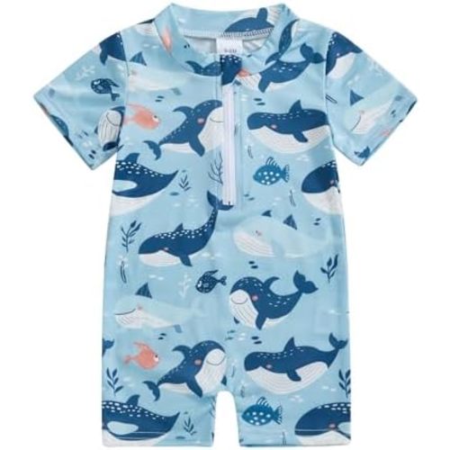 Toddler Infant Baby Boys Swimsuit One Piece Zipper Rash Guard Sea Animal Print Bathing Suit Swimwear
