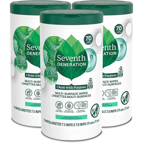 Seventh Generation Multi Purpose Wipes All Purpose Cleaning Garden Mint scent with 100% Essential Oils and Botanical Ingredients 70 count, Pack of 3