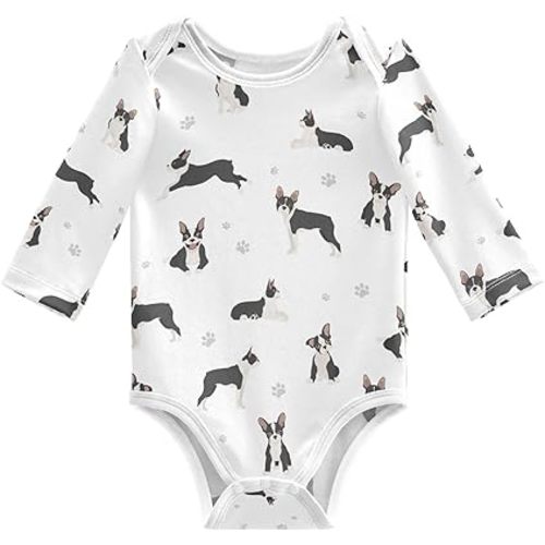 vvfelixl Baby Bodysuits Black Pug White Long Sleeve Cotton Baby Clothes For Boys Girls 0-24 Months