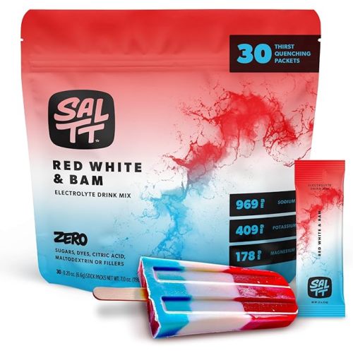 SALTT Electrolytes Powder Drink Mix - Red White and Bam- 30 Hydration Packets - Magnesium, Potassium, Sodium, Trace Minerals - Zero Sugar & Gluten Free - Travel Essentials