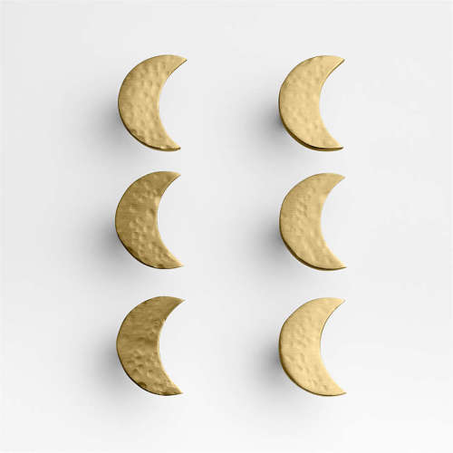 Brass Crescent Moon Knobs, Set of 6