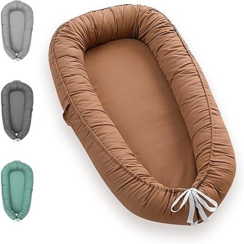 Baby Lounger - Baby Lounger for Newborn, 0-24 Months Baby Nest Breathable & Soft Portable Infant Lounger, Co Sleeper for Baby in Bed Floor Seat, Babies Essentials Gifts for Home and Travel- Brown
