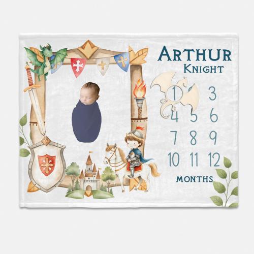 Knight and Dragon Baby Milestone Blanket, Baby Boy Milestone Blanket, Personalized Baby Blanket, Monthly Baby Blanket, Fantasy Nursery B97
