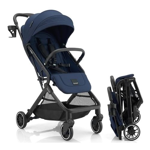 Compact Fold Baby Stroller, Lightweight Travel Toddler Stroller with One-Click Fold, Extendable UPF50+ Canopy, Cup Holder, UV Protected and Waterproof, One-Hand Folding - Blue