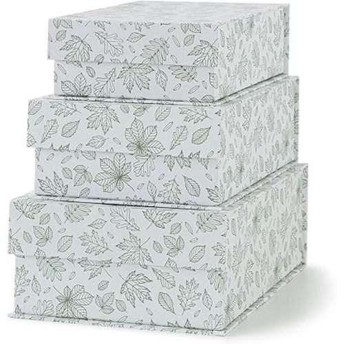 Soul & Lane Decorative Cardboard Storage Boxes, Set of 3 Light Green Floral Pattern Keepsake Boxes with Magnetic Closure, Nesting Memory Storage for Organizing and Home Décor, Blossom Harmony