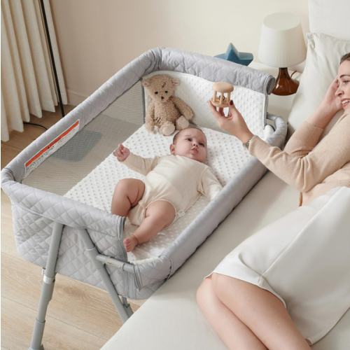 Joymor Modern Mini Crib - Space-Saving Compact Crib with Wheels
