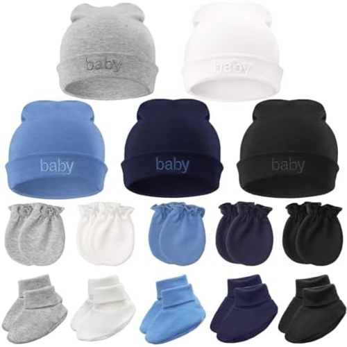 BQUBO Newborn Baby Hat Mittens Socks Set Infant Cotton Beanie Gloves Thick Warm Socks for 0-6 Months Boys Girls