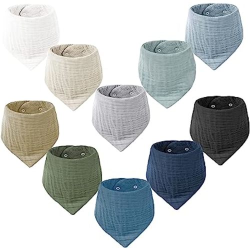 Bavoirs en mousseline pour bébé filles garçons, Bavoirs en bandana en mousseline de coton biologique pour le déntition et la bave, Lot de 10