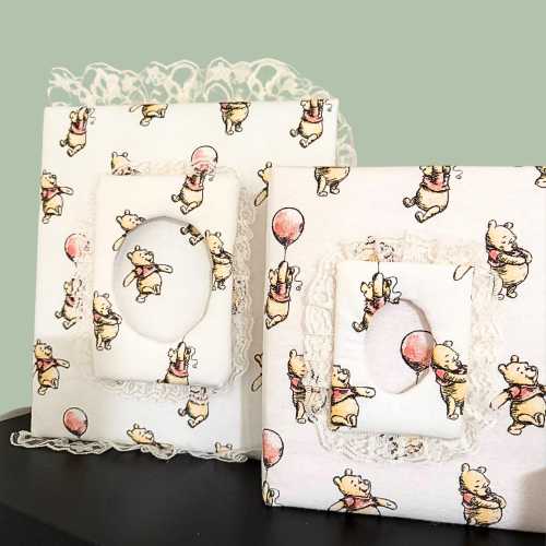 Handmade Pooh Bear Fabric Photo Album – Baby Book with Lace Trim