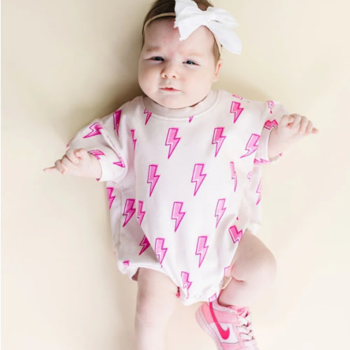 Short Sleeve Bubble Romper | Pink Bolts