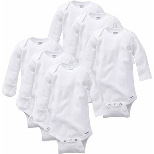 Gerber Baby 3-Pack Or 6-Pack Long-Sleeve Mitten-Cuff Onesies Bodysuit - 0-3 Months - White 6 Pack