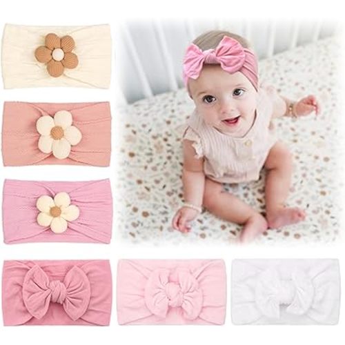 kangaroo 6PCS Baby Flower Headbands&Baby Girls Bows Headbands Soft Nylon Hairbands Hair Accessories for Newborn Infant Toddler Kids