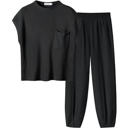 ANRABESS Women's Two Piece Outfits Knit Sweater Vest Crop Top Pants Lounge Matching Tracksuit Sweatsuit Travel Clothes Sets