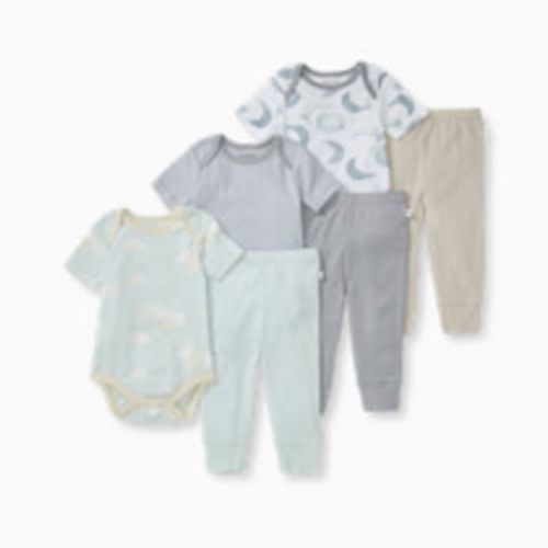 Burt's Bees Baby Organic Short Sleeve Bodysuit & Pant Set (3 Pack) - Blue Quarry, 0-3 M