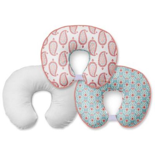 Bacati - 3 Pc Sophia Paisley Aqua/coral Hugster Feeding & Infant Support Nursing Pillow