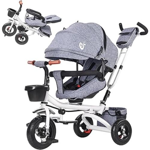 Baby Tricycle, 4-in-1 Folding Smart Baby Kids Bike Trikes Stroller with Handle, 360°Swivel Seat, 3-Gear Adjustable Carport and Seat Backrest, Adjustable Push Tricycle for Kids 1-6 Years