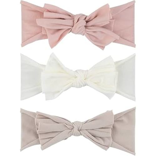 Ely's & Co. Bow Headband Set for Baby Girl 0-12 Months (Blush Pink, Tan & Ivory, 3 Pack)