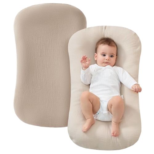 JELLYMONI Muslin Baby Lounger Cover, 100% Cotton 2 Pack Infant Lounger Cover to Protect Lounger from Minor Leaks and Spills, Covers Only No Loungers