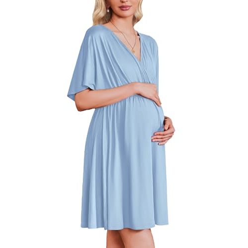 Ekouaer 3 in 1 Labor and Delivery Gown for Hospital Short Sleeve Maternity Nursing Dress Nightgown Postpartum Sleepwear