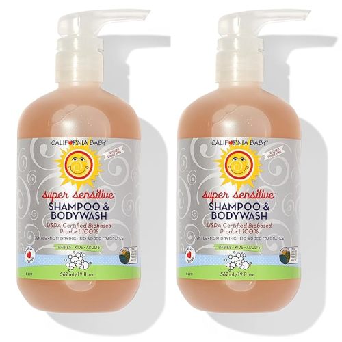 California Baby Super Sensitive Baby Shampoo + Baby Wash | 100% Plant-Based | Unscented Body Wash For Sensitive Skin | Hypoallergenic | 562 mL / 19 oz