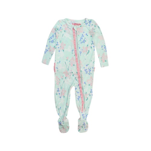 SoftSnooze Baby Girls Ruffle One Piece Footie Pajamas, 6-12M