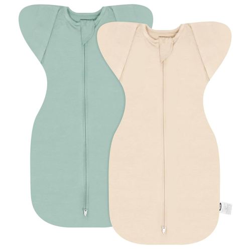 MEXXI Swaddle Baby Sleep Sack with Arms Up, 2 Pack Baby Transitional Swaddle With Double Zipper,0.5 TOG, 8-13 lbs, S