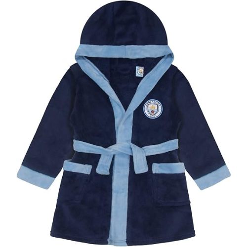 Manchester City Baby Dressing Gown Toddler Robe Hooded Fleece OFFICIAL Gift