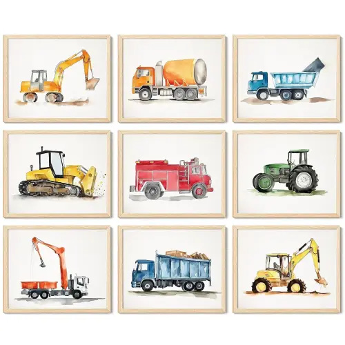 97 Decor Construction Room Decor For Boys - Toddler Boy Room Decor, Truck Wall Art For Kids Room, Car Pictures Wall Decor For Bedroom Playroom, Vehicle Tractor Prints Nursery Posters (Unframed)