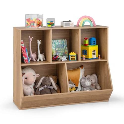 Costway 5-Cubby Kids Toy Storage Organizer Wooden Bookshelf Display Cabinet Natural in the Kids Bookcases department at Lowes.com