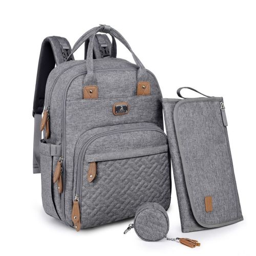 Dikaslon Diaper Bag Backpack with Portable Changing Pad, Pacifier Case and Stroller Straps, Large Unisex Baby Bags for Boys Girls, Multipurpose Travel Back Pack for Moms Dads, Color: Gray
