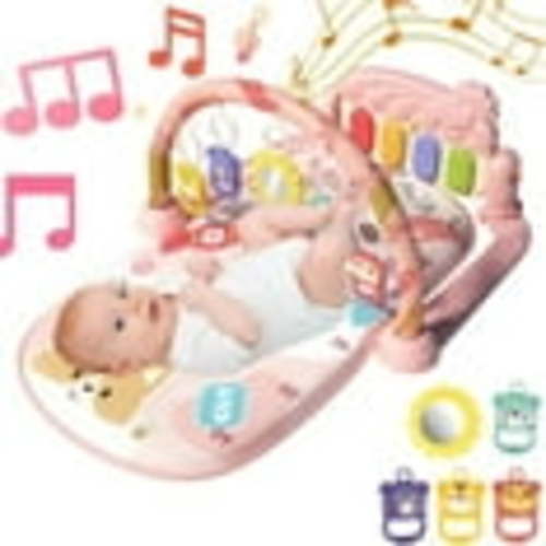 FANGNISN Baby Play Mat Gym, Tummy Time Mat Toys with 5 Infant Rattle Toys for Newborn Boys Girls Age 0-12 Months 29"22"16"