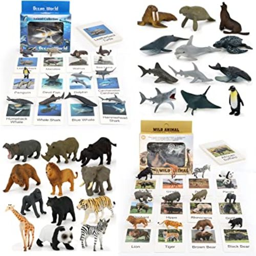 24 Small Animal Figurines Learning & Education Toys, Plastic Realistic Zoo Jungle Safari Sea Ocean Animal Figures, Preschool Learning Activities Matching Game Science Toys