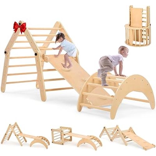 Dripex Deformable Pikler Triangle Set, Fun Over 20 Playing Modes Climbing Toys for Toddlers 1-3 Inside, Large Sturdy Indoor Playground Jungle Gym Playset, Premium Early Learning Toddler Climbing Toys