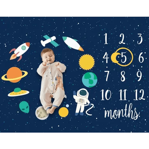 Baby Monthly Milestone Star Astronaut Boy Blanket - Newborn Swaddle, Party Favors, Photography Backdrop Props, Dark Party Supplies 40 * 50IN