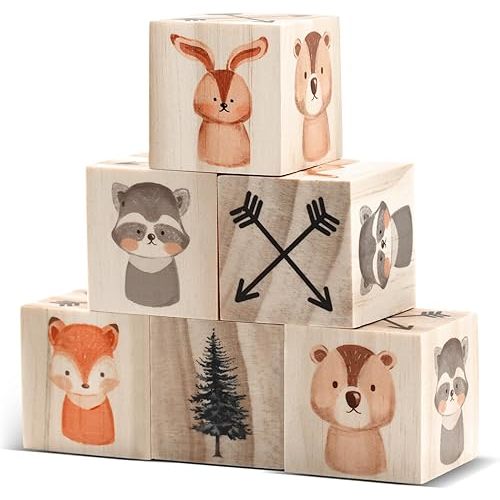 Kigley 6 Pcs Nursery Decor for Girls and Boys Nursery Watercolor Shelf Decor for Bedroom Playroom Gifts (Woodland Animals)