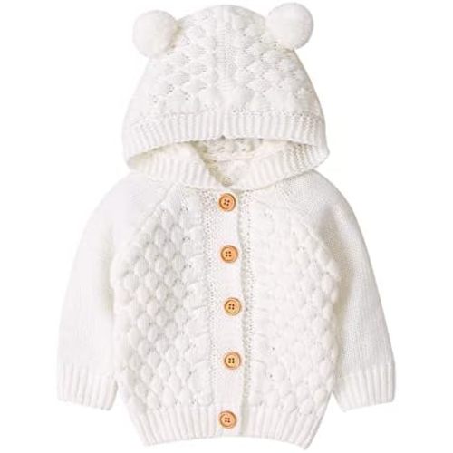 Baby Boys Girls Long Sleeve Button Front Hooded Sweater Toddler Warm Outerwear Sweater