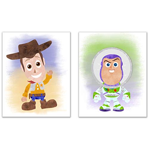 Toy Story Nursery Prints Set of 2 (8 inches x 10 inches) Baby Woody and Buzz Lightyear Wall Art Decor Photos