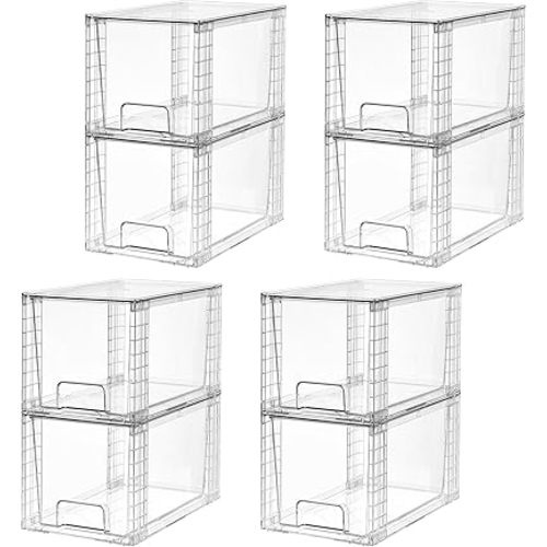 Vtopmart 8 Pack Large Stackable Storage Drawers,Clear Acrylic Drawer Organizers with Handles, Easily Assemble for Fridge, Bathroom,Kitchen Undersink,Cabinet,Pantry Organization and Storage