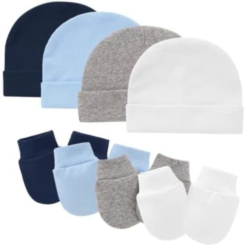 Baby Hats with Scratch Mittens Set Boys Girls Cute Infant Beanie Caps Unisex Newborn Hospital Hats for Baby