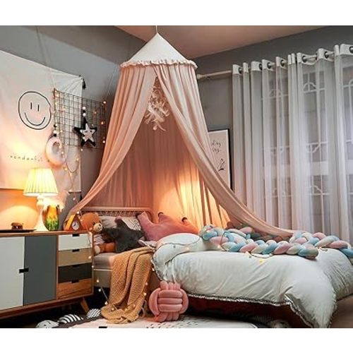 Bed Canopy for Girls, Princess Crib Canopy for Nursery, Dreamy Soft Hanging Canopy for Toddler Bed, Twin & Full Size, Kids Bed Canopy for Girls Room Decor & Reading Nook, Pink