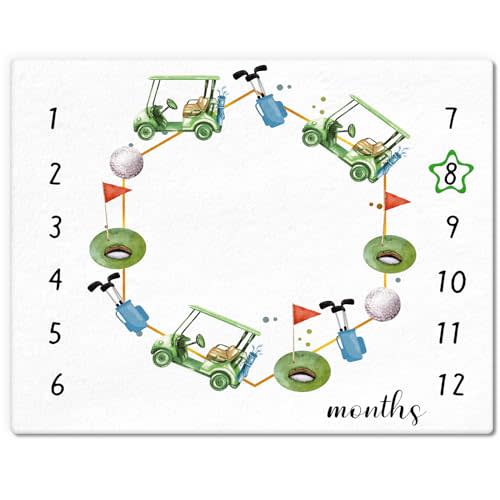 Mindsoft Golf Print Baby Monthly Milestone Blanket Newborn Baby Boy Golf Gender Neutral Newborn and Baby Nursery Essentials Personalized Golf Baby Ideas for Baby Newborn Nursery Decor (Green, Golf)