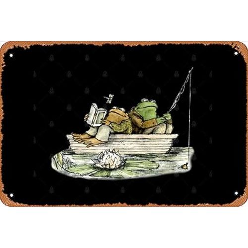 Zuhhgii Retro Tin Sign Frog and Toad Fishing Vintage Funny Novelty Metal Signs Man Cave Humorous Signs Movies Music Bar Art Poster Retro Print Wall Decor Garage Gifts 12x8 Inches